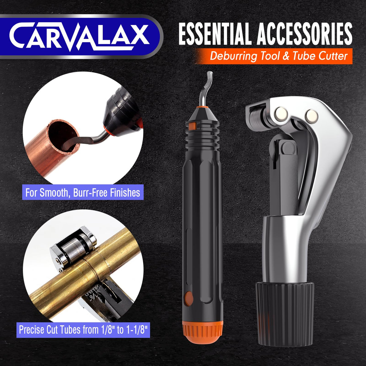 CARVALAX pipe cutter and deburrer displayed for clean pipe preparation