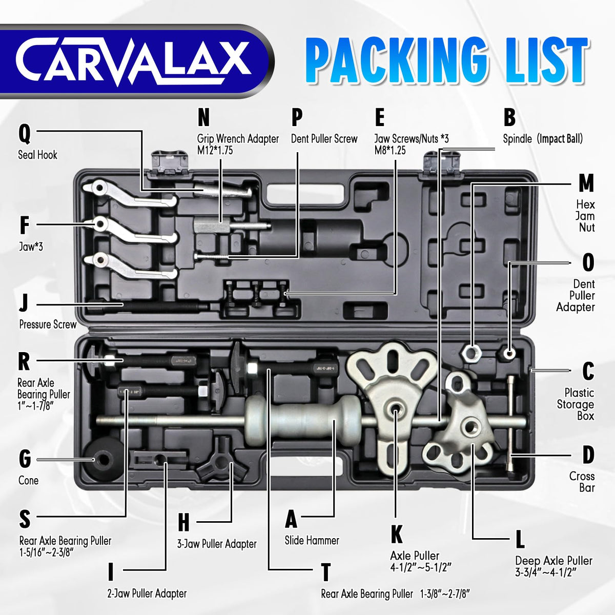 CARVALAX slide hammer shaft close-up highlighting durable steel construction
