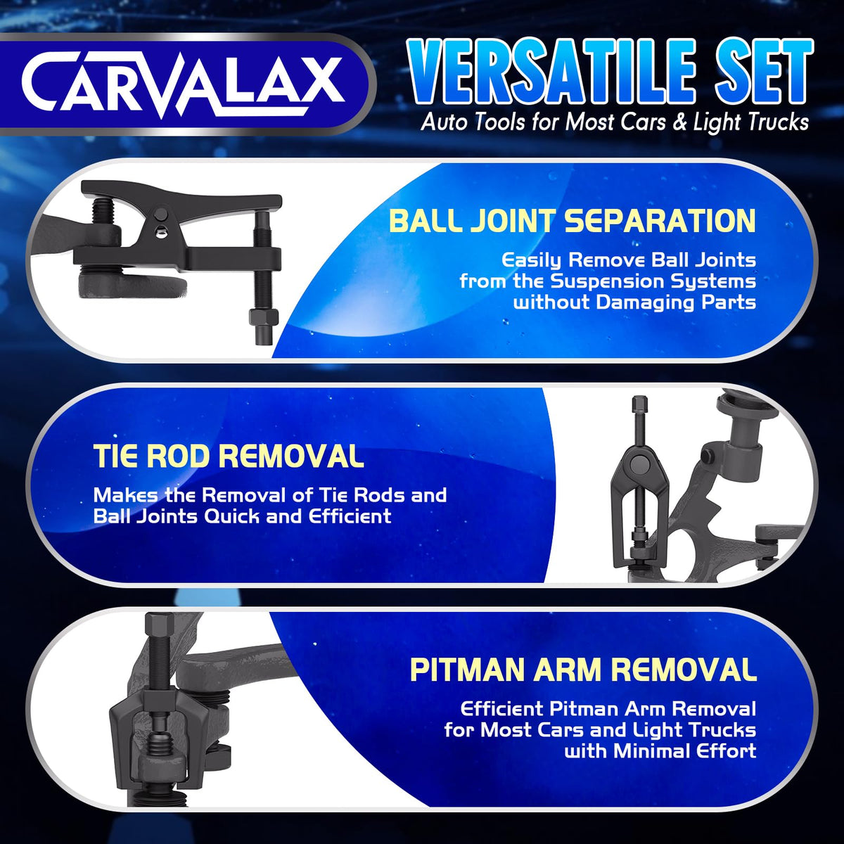 CARVALAX tools in use on vehicle speeding safe joint removal