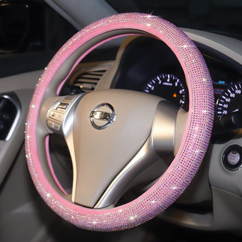 Carwales steering wheel cover beside ruler showing 15in fit and size clarity benefit