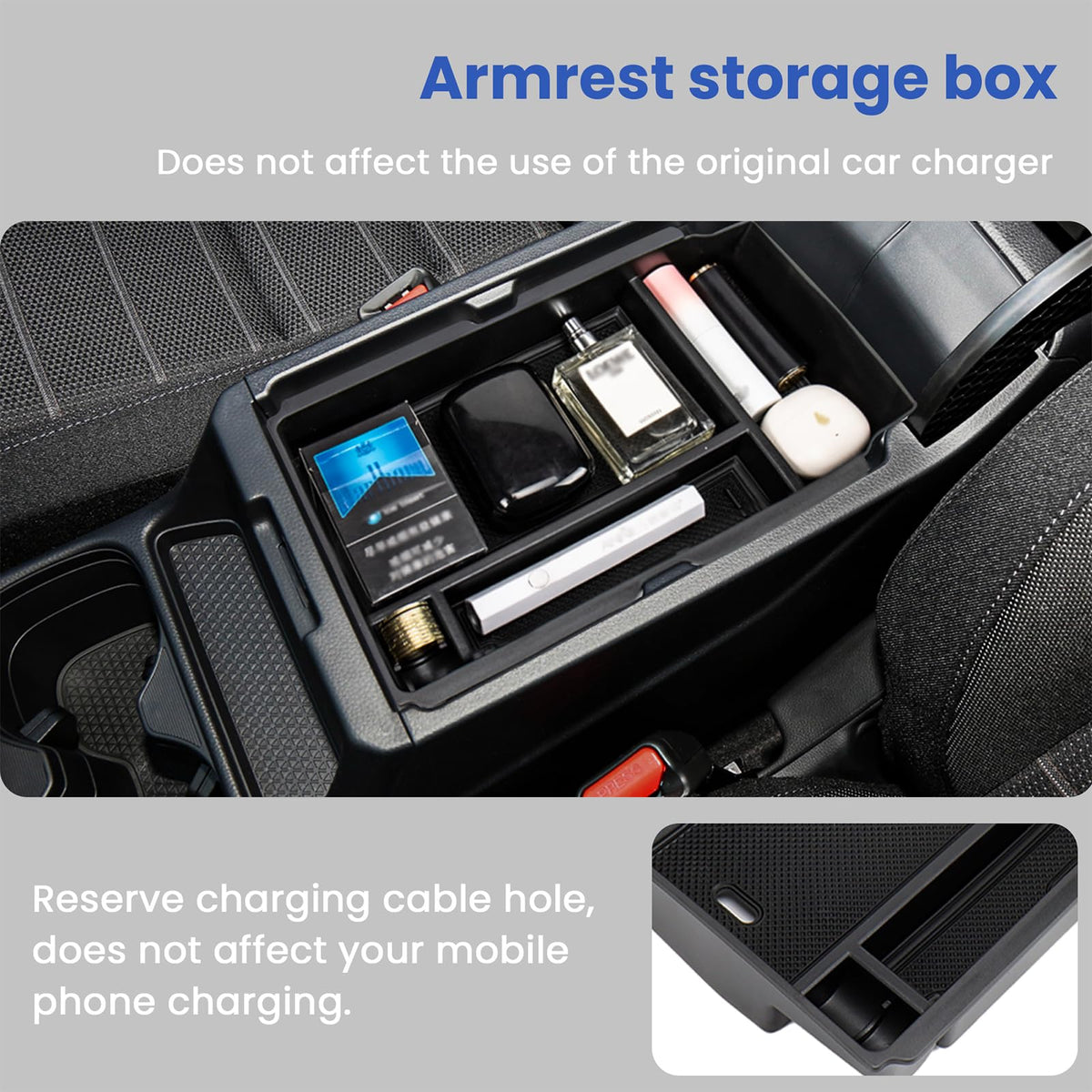 carwiner center console partitions showing separated compartments and tidy storage