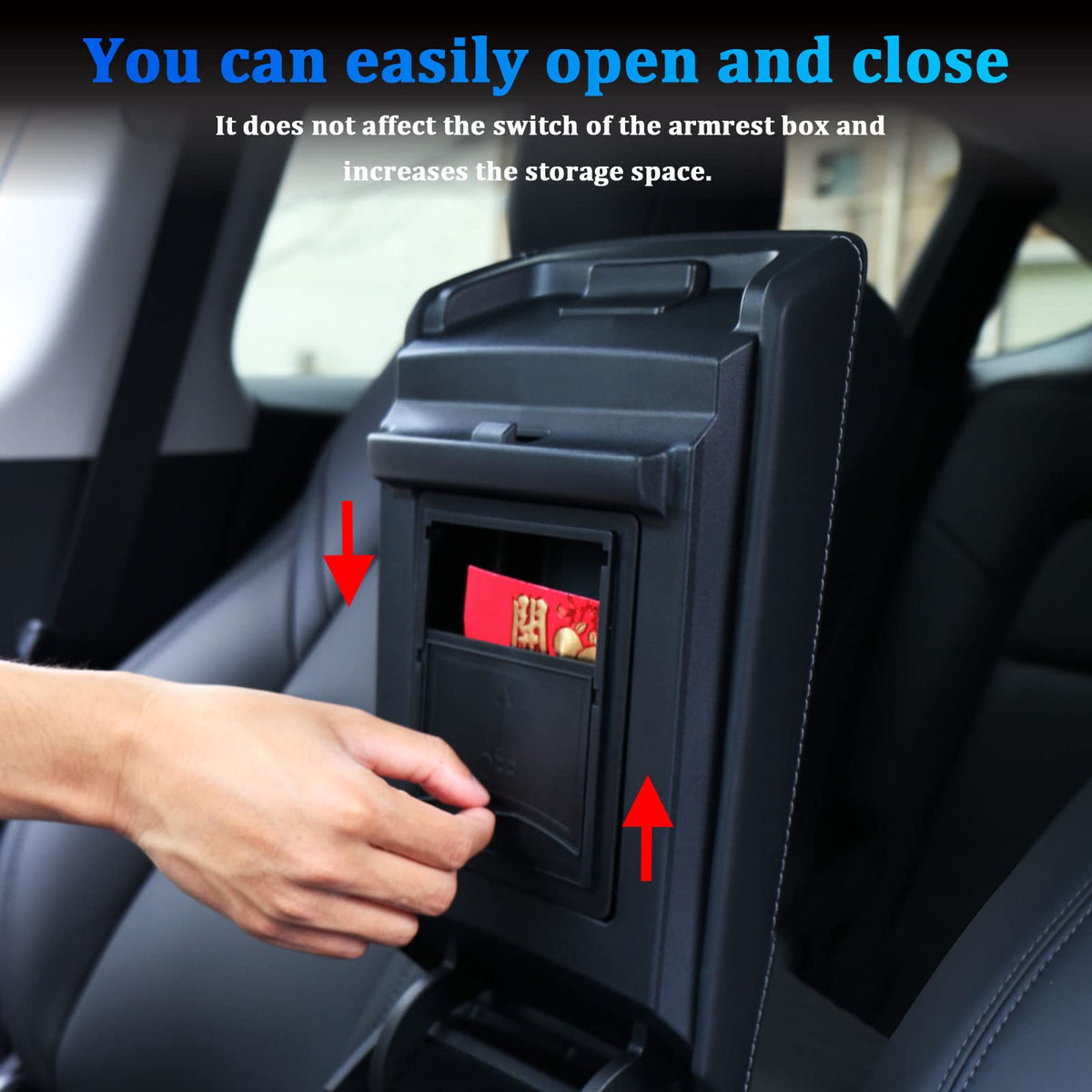Carwiner installed in Tesla Model 3 lifestyle shot improves cabin organization