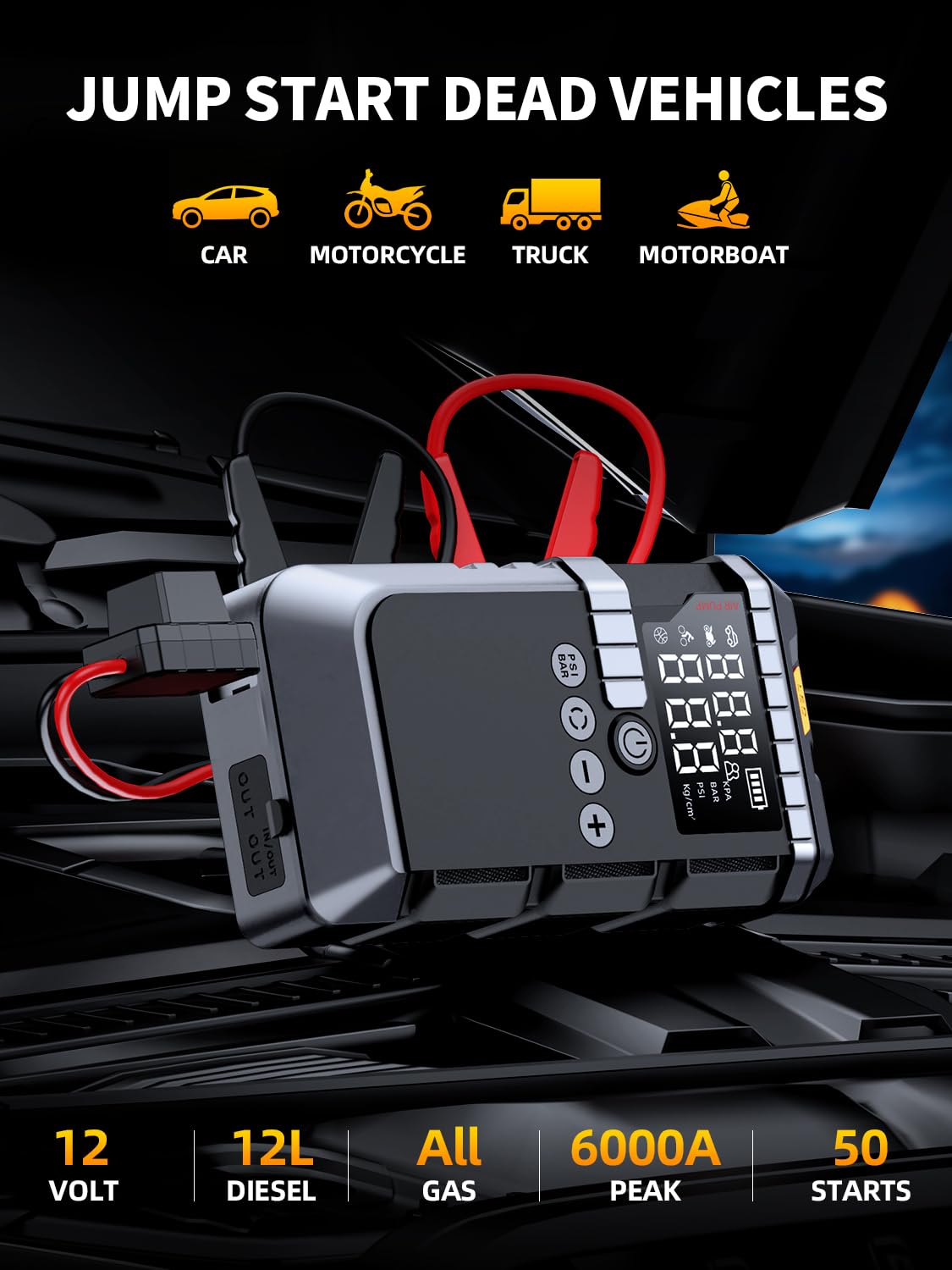 Carzip heavy-duty jumper clamps close-up demonstrating safe spark-free connection