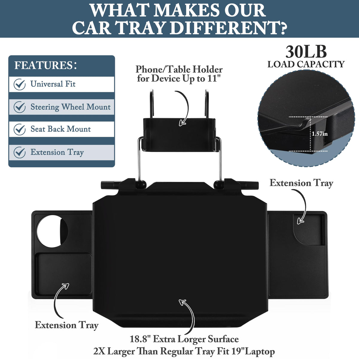CASASARA installed in SUV interior offering reliable table space