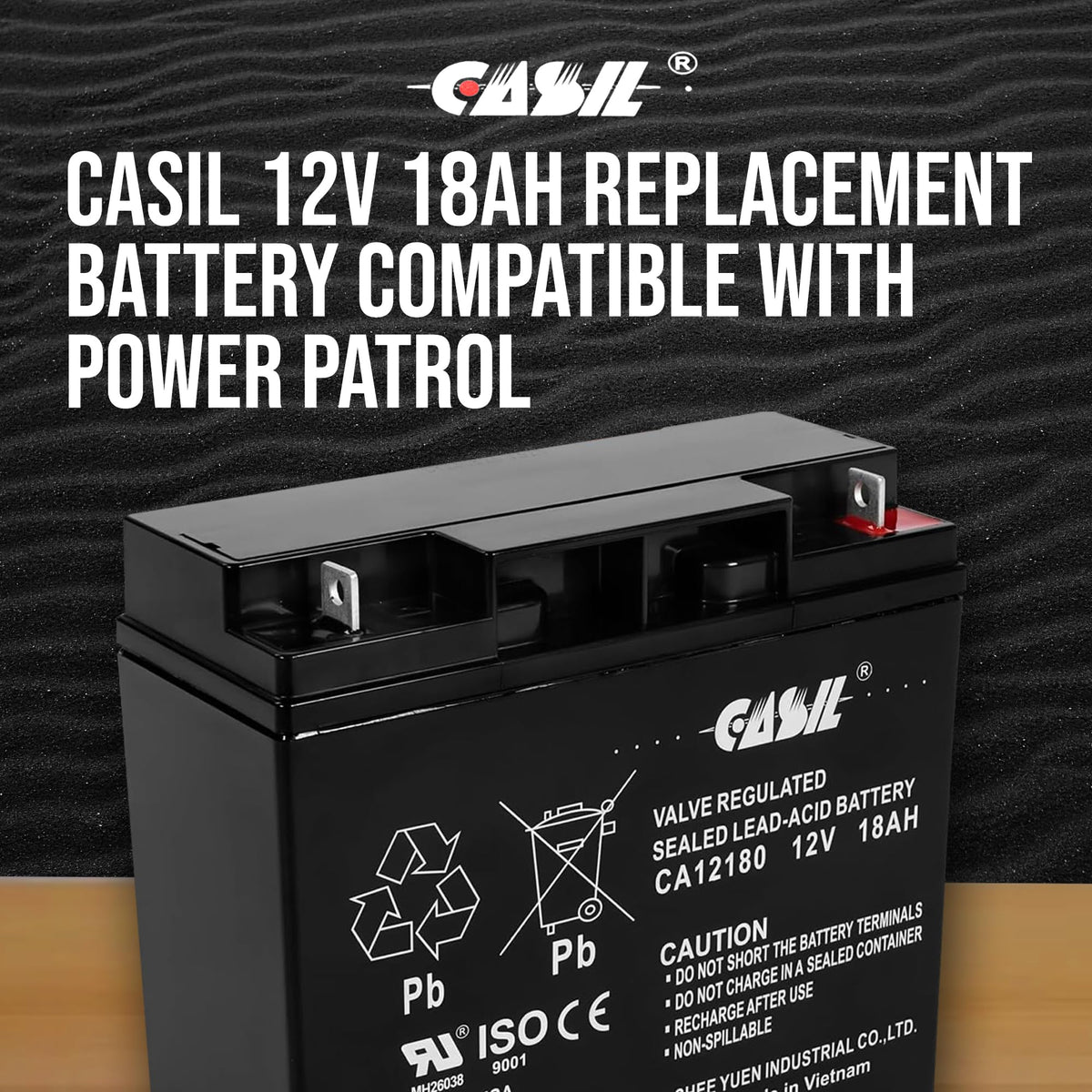Casil battery beside ruler showing dimensions for correct fitment