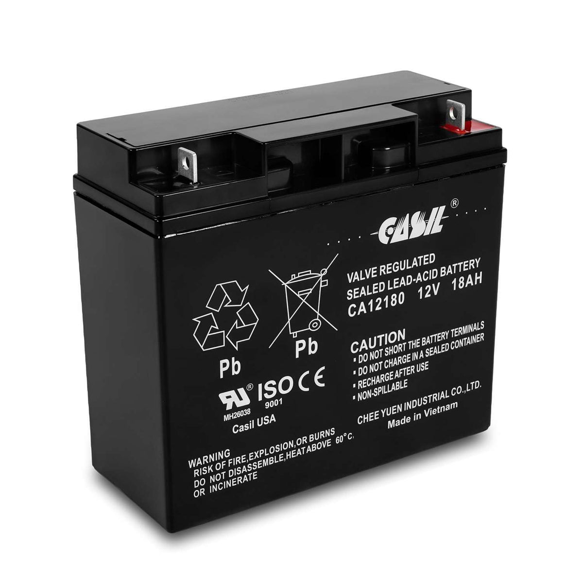 Casil front view of replacement battery showing compact fit and readiness