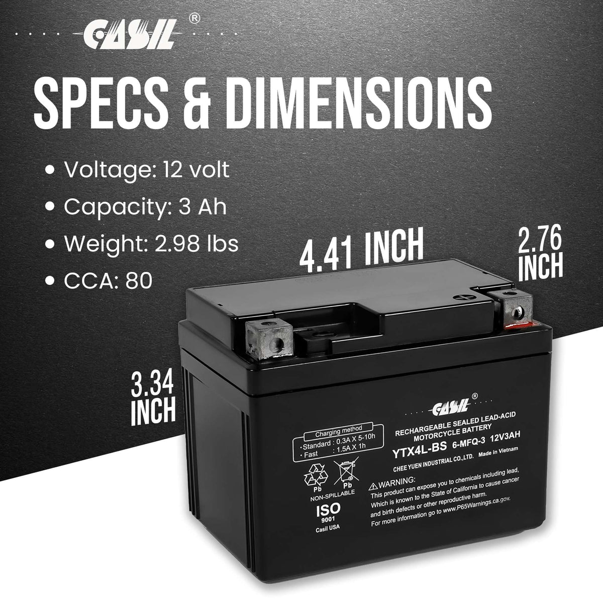 Casil YTX4L-BS installed in ATV compartment demonstrating secure fit and vibration resistance