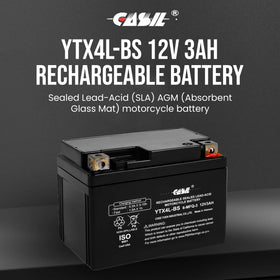 Casil YTX4L-BS terminal close-up showing standard connections for easy installation