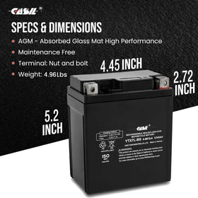 Casil battery dimensions next to ruler showing compact size advantage