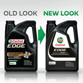 Close-up of Castrol EDGE 10W-30 label highlighting specifications and approvals
