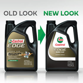 Castrol Edge close-up label highlighting A3/B4 specs and performance benefits