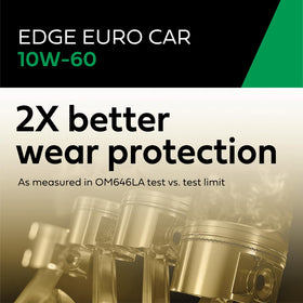 Castrol EDGE Euro pouring into engine during oil change showing protective performance