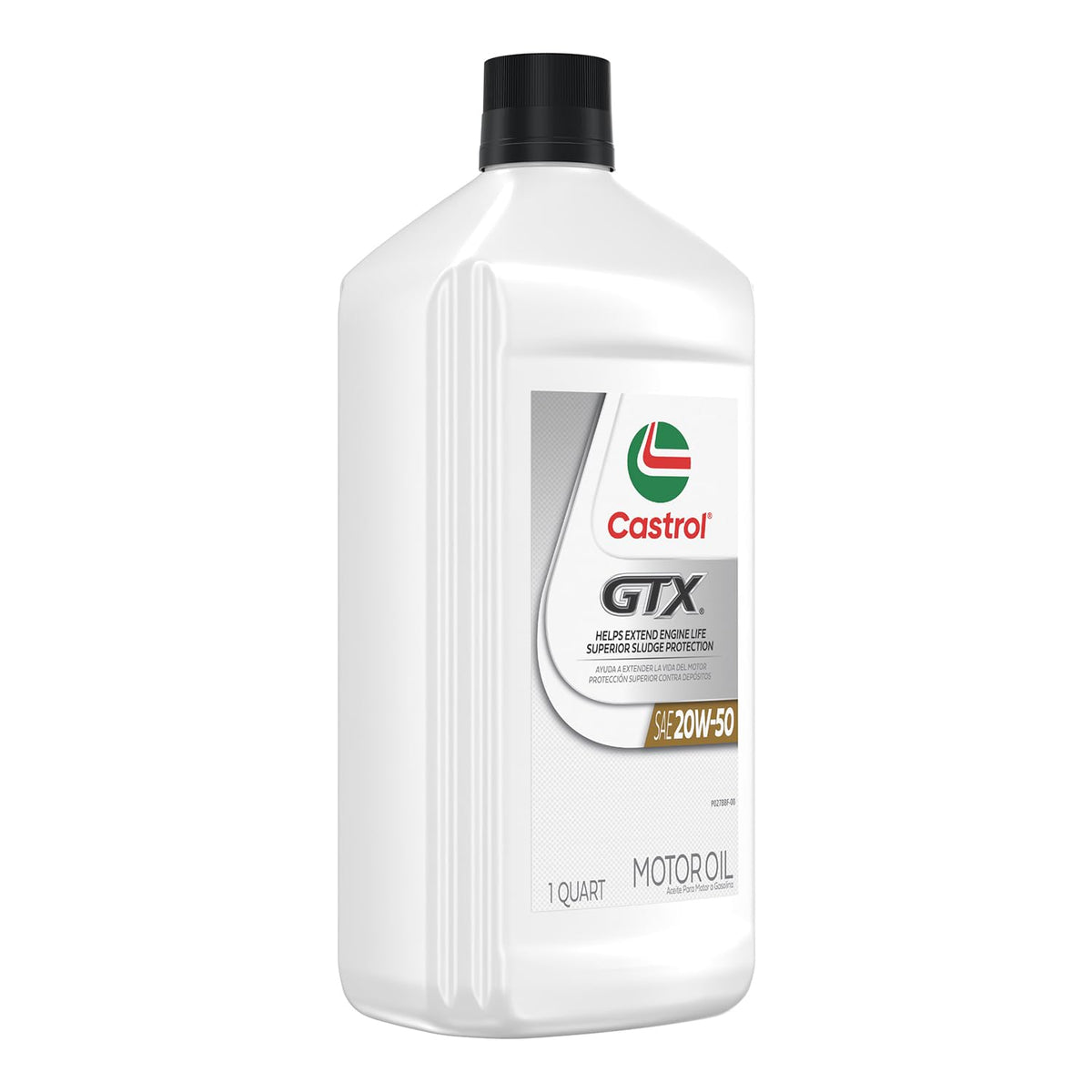Castrol GTX quart beside a tape measure showing size and scale