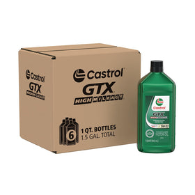 Castrol GTX front packaging showing brand and high-mileage benefit