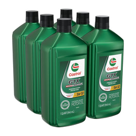 Castrol GTX being poured into funnel demonstrating easy pour and flow