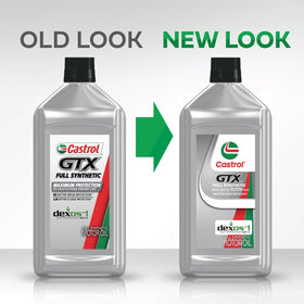 Castrol GTX closeup label showing specifications and benefit of OEM compliance
