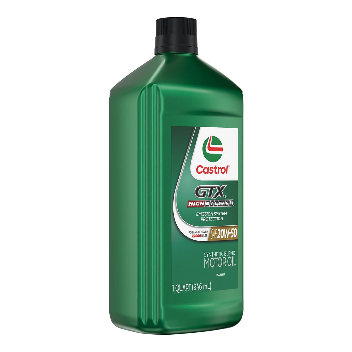 Close-up of Castrol GTX label highlighting additives and phosphorus replacement benefits