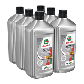 Boxed pack of six Castrol GTX quarts showing value and benefit of ready supply