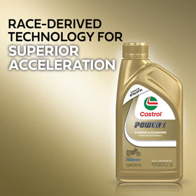 Castrol Power1 close-up label showing Trizone technology benefits for engine protection