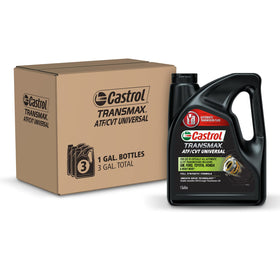 Castrol Transmax front packaging showing three one-gallon bottles and product labeling for easy identification