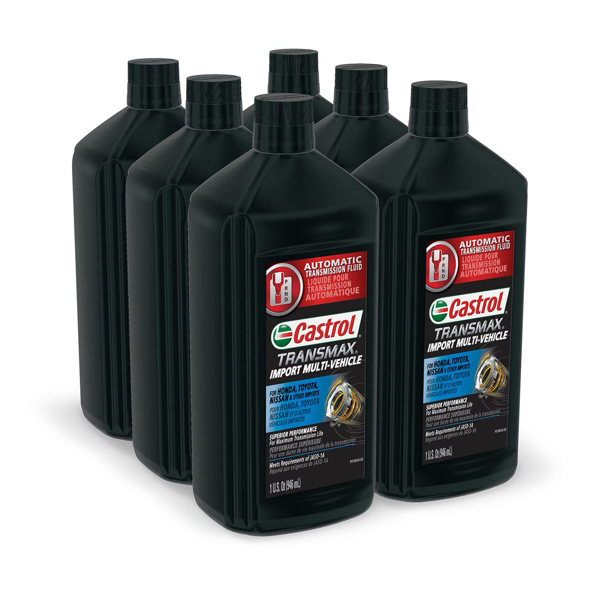 Castrol Transmax Import bottles on garage workbench ready for multi‑vehicle maintenance