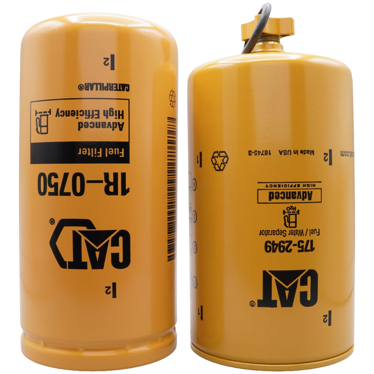 CAT 175-2949 and 1R-0750 front view showing both filters and fitment benefit
