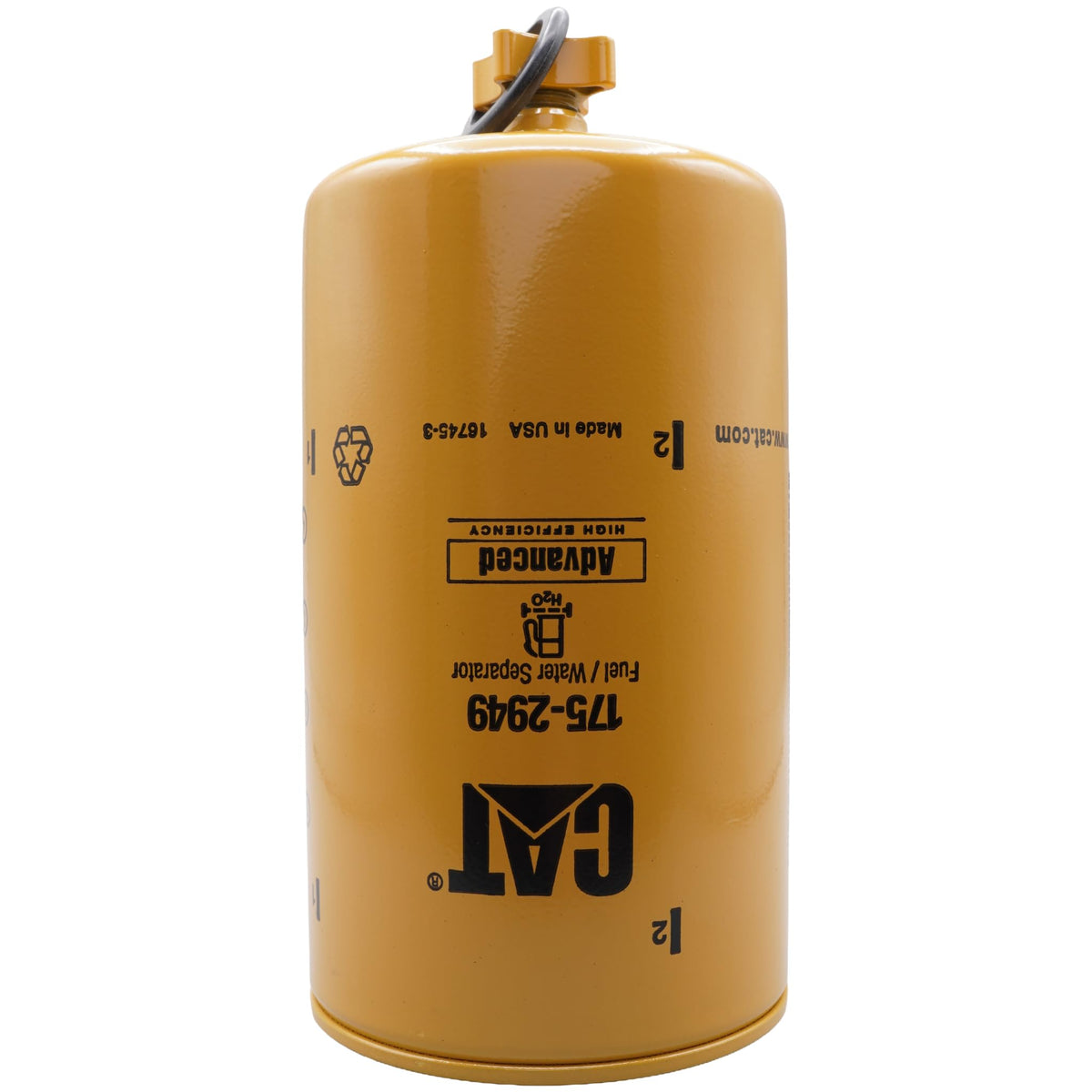 CAT 1R-0750 filter media close-up showing fine 2-micron filtration benefit