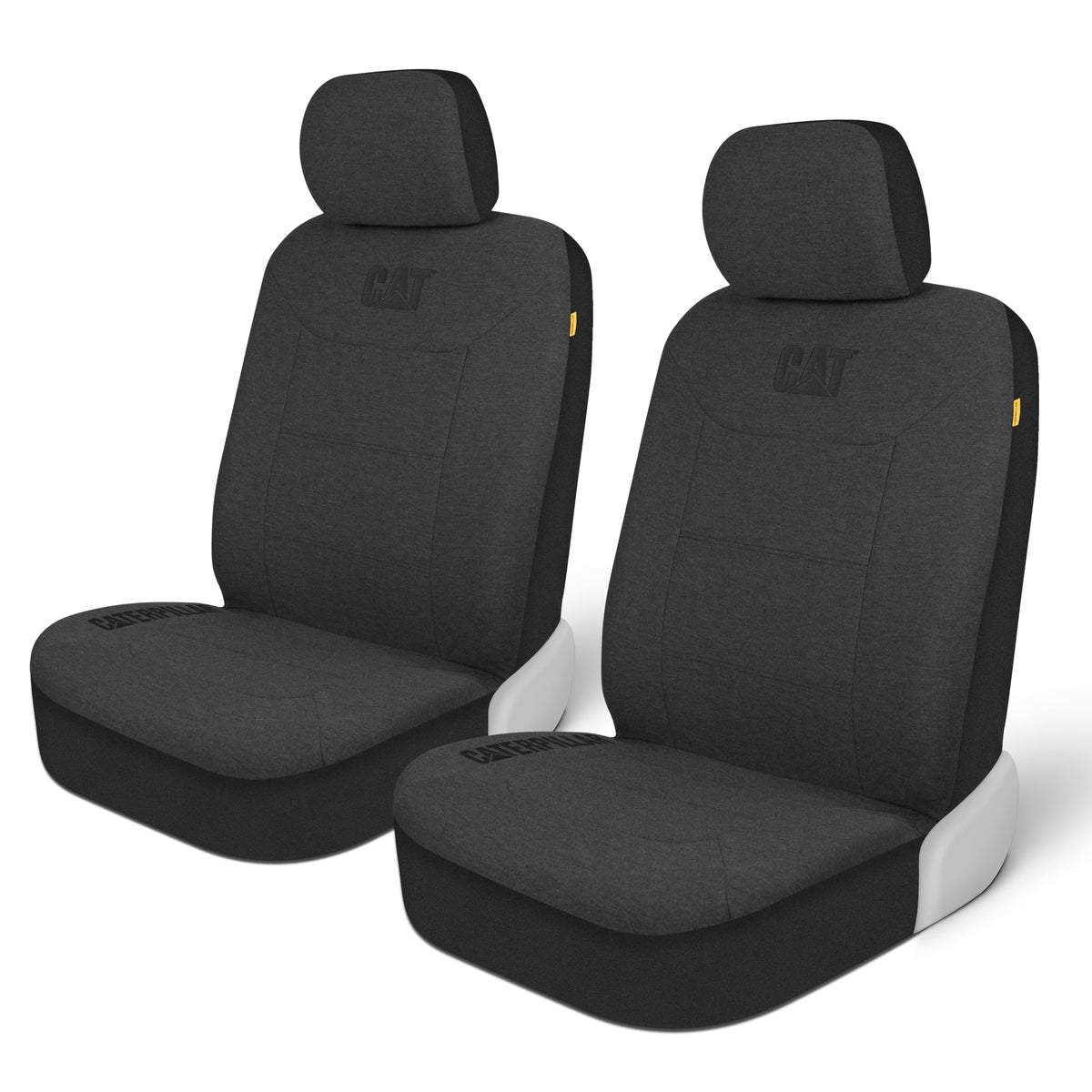 CAT front-seat full view showing charcoal heather cover and neat fit benefit comfort