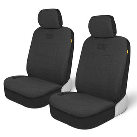 CAT front-seat full view showing charcoal heather cover and neat fit benefit comfort