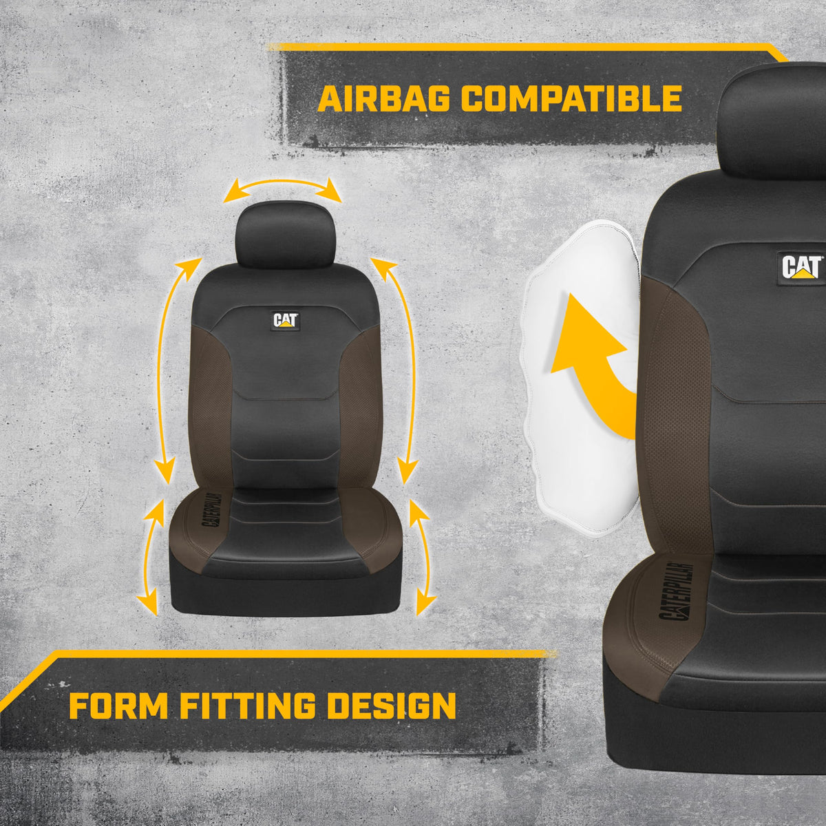 CAT Flexfit covers installed in car front seats showing tidy fit and style