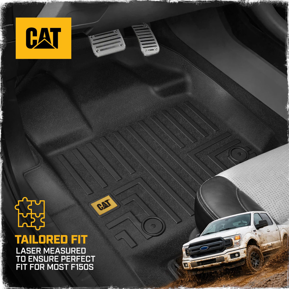 Cat driver footwell detail showing textured surface for improved grip