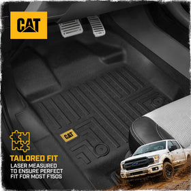 Cat driver footwell detail showing textured surface for improved grip