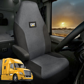CAT front view seat covers showing full cab protection and professional look