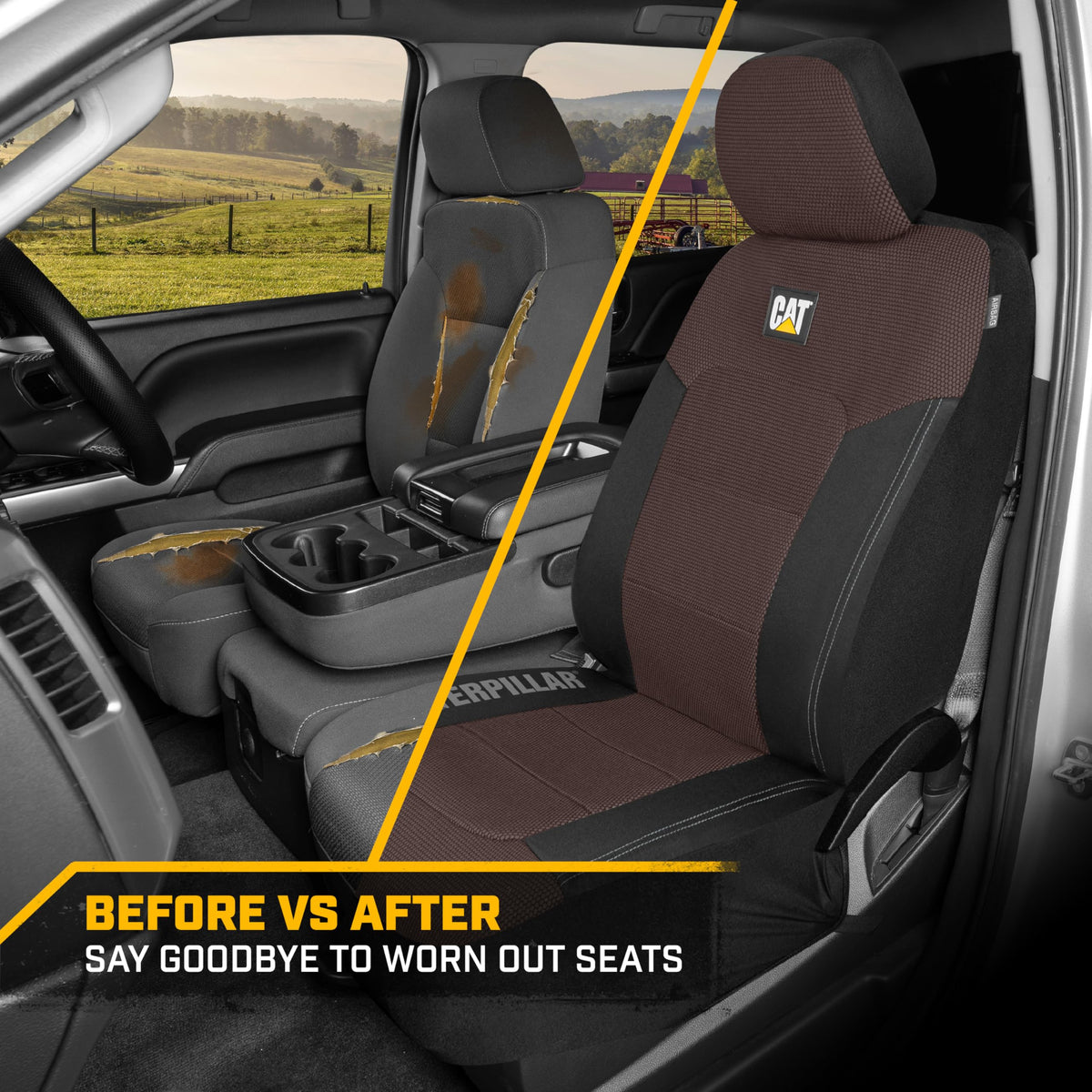 CAT headrest fit detail demonstrating easy compatibility with removable headrests