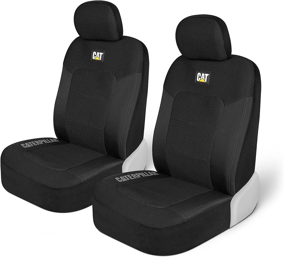 CAT front seat cover packaging showing included set and benefits