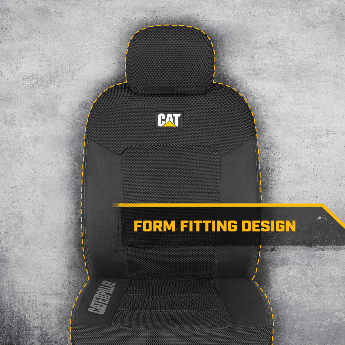 CAT size comparison showing cover scale against a standard car seat