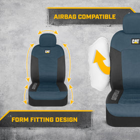 CAT side stitching close-up demonstrating airbag-compatible release and safety