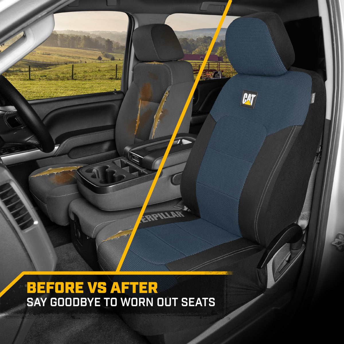 CAT cover with headrest showing scale and ease of installation benefits