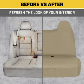 Cat seat cover in outdoor truck lifestyle scene protecting interior from dirt