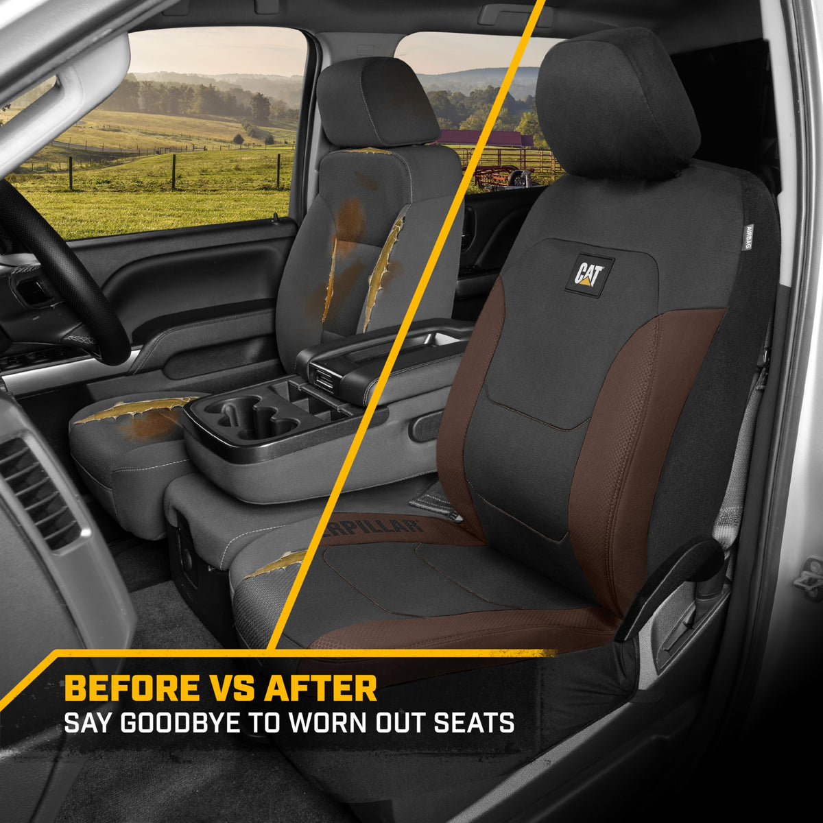 CAT cover next to headrest showing scale and universal-fit clarity