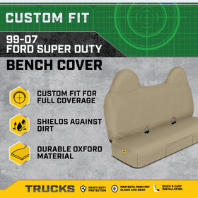 Cat seat cover next to tools for scale, showing robust protection