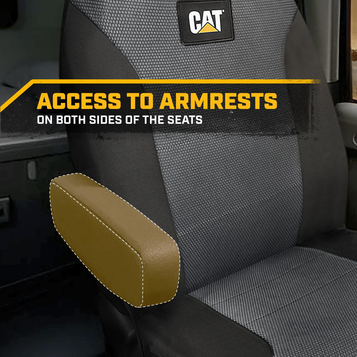 CAT side profile showing fit around armrest and seat contours for durability