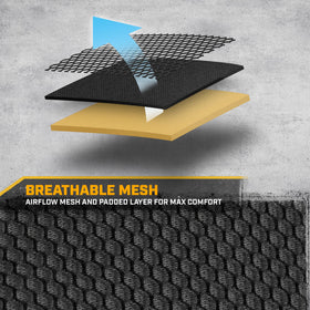 CAT seat cover next to ruler showing size and universal fit benefits