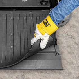 CAT mat edge with trim line indicating easy custom fit for various tailgates