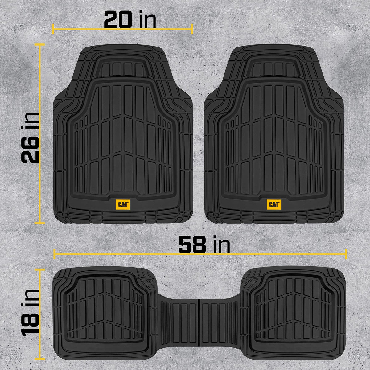 CAT ToughRide next to a shoe for scale showing mat dimensions and fit
