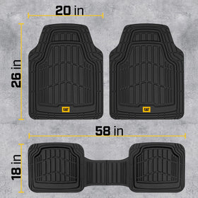 CAT ToughRide next to a shoe for scale showing mat dimensions and fit