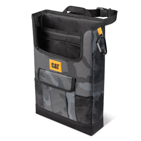 CAT front view of organizer showing pockets and urban camo, keeps items within reach