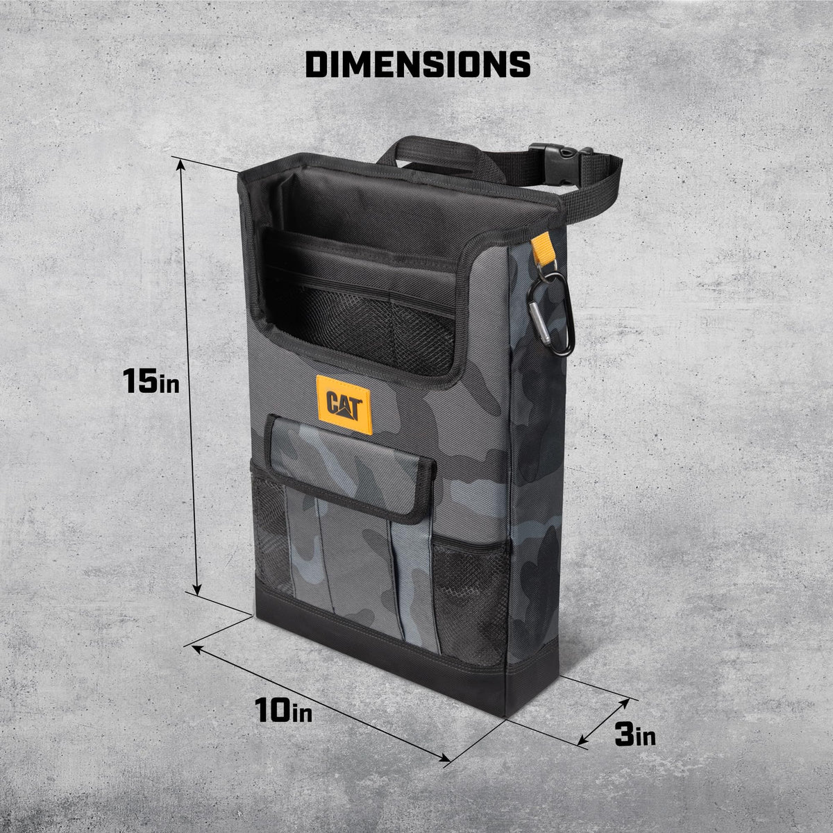 CAT size comparison with ruler, shows compact dimensions and vehicle fit