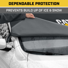 CAT cover in a snowy driveway demonstrating quick cleanup and time-saving benefit