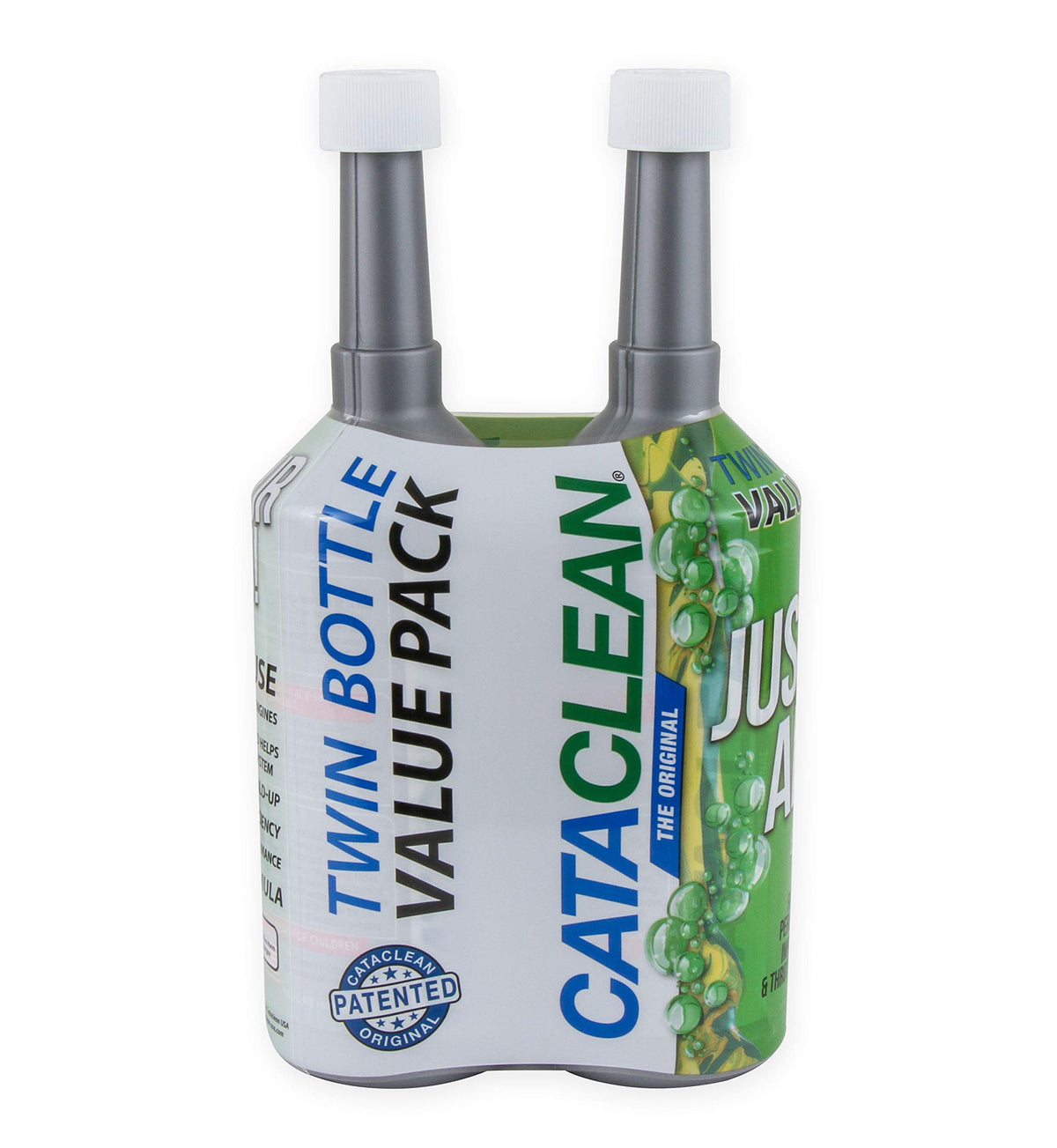 Cataclean front packaging showing two 16 oz bottles and clear product branding benefit emissions